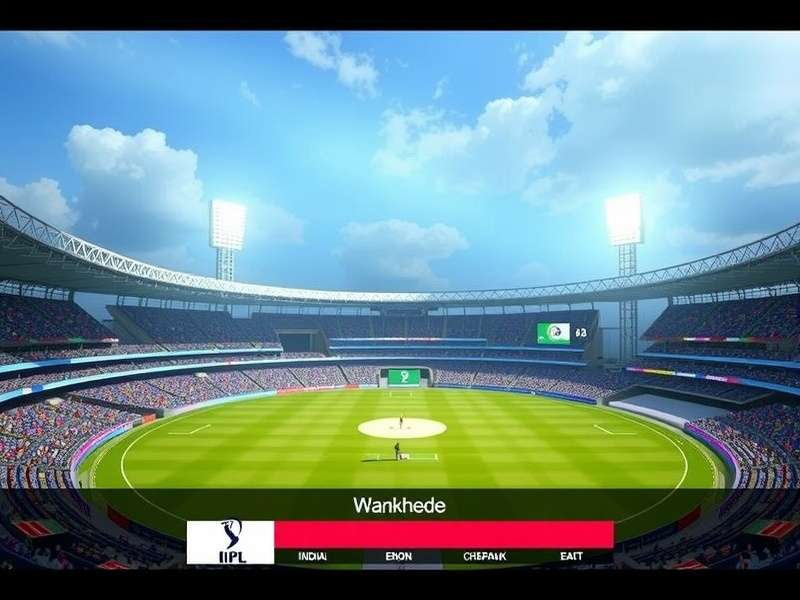 Indian Cricket Champs 19 Gameplay Screenshot showing a Mumbai Indians IPL match at Wankhede Stadium